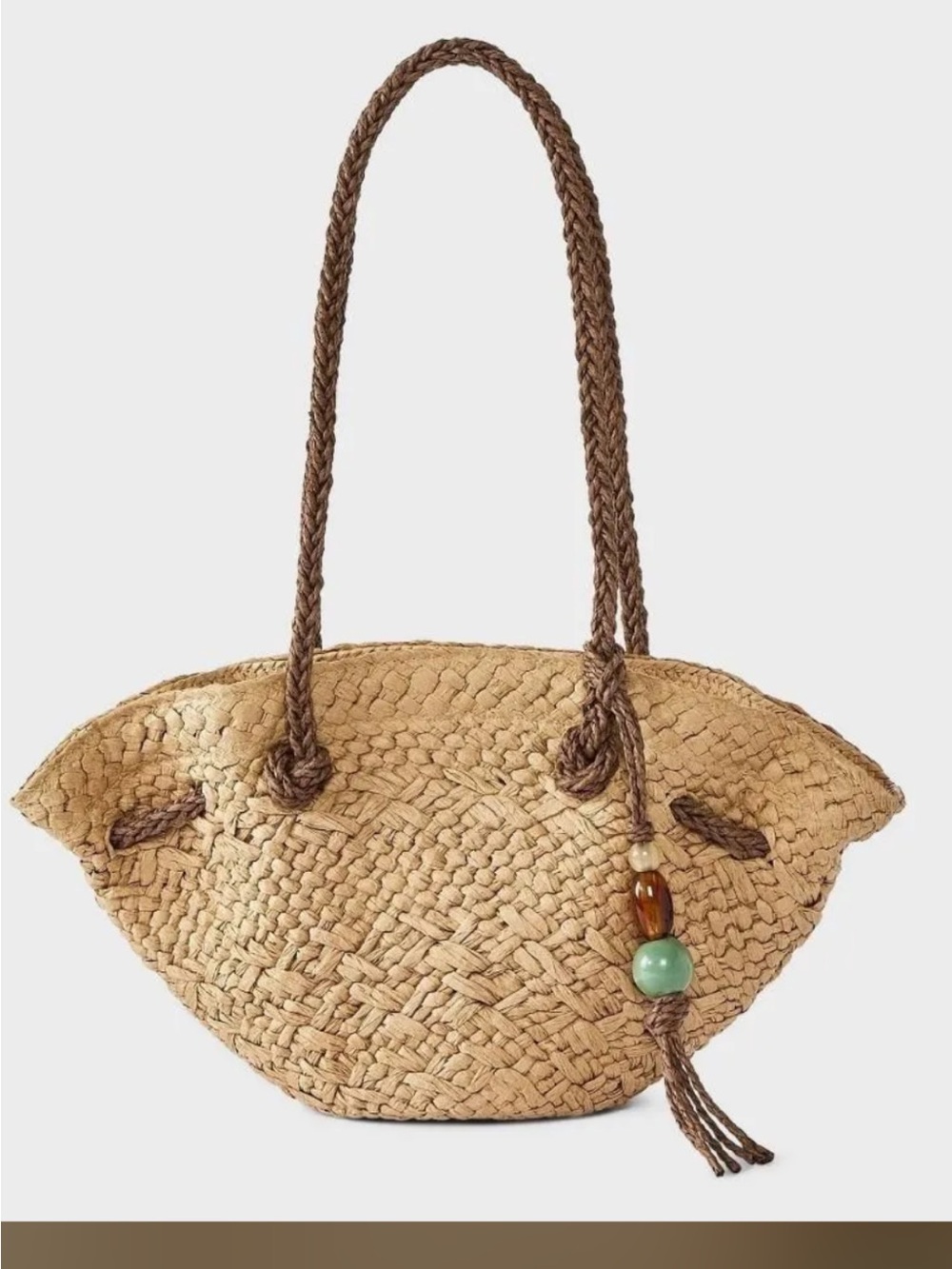 Hand Woven Straw Bead Charm Mini Fan Tote Bag - A New Day™ Natural